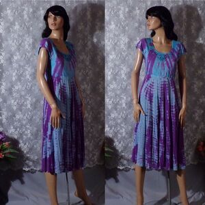 Vintage Y2K Tie Dye Dress Size Small 2000s Blue Purple Boho Summer Sundress